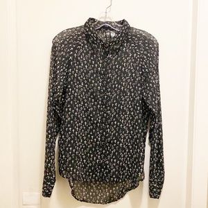 Fun & Flirt Black White Sheer Multi Cross Blouse M